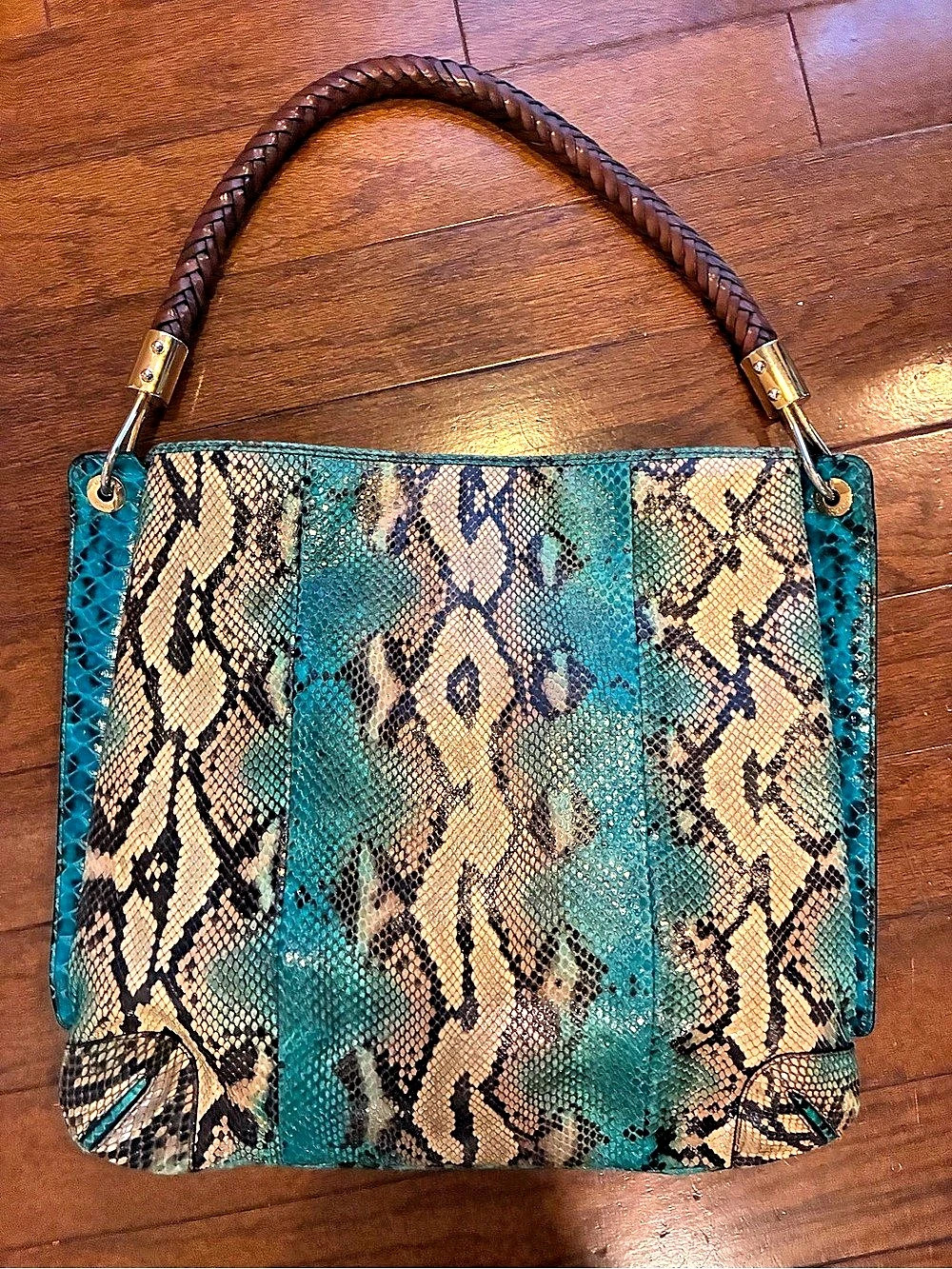 Michael Kors Snakeskin-Print Shoulder Bag in Blue & Brown